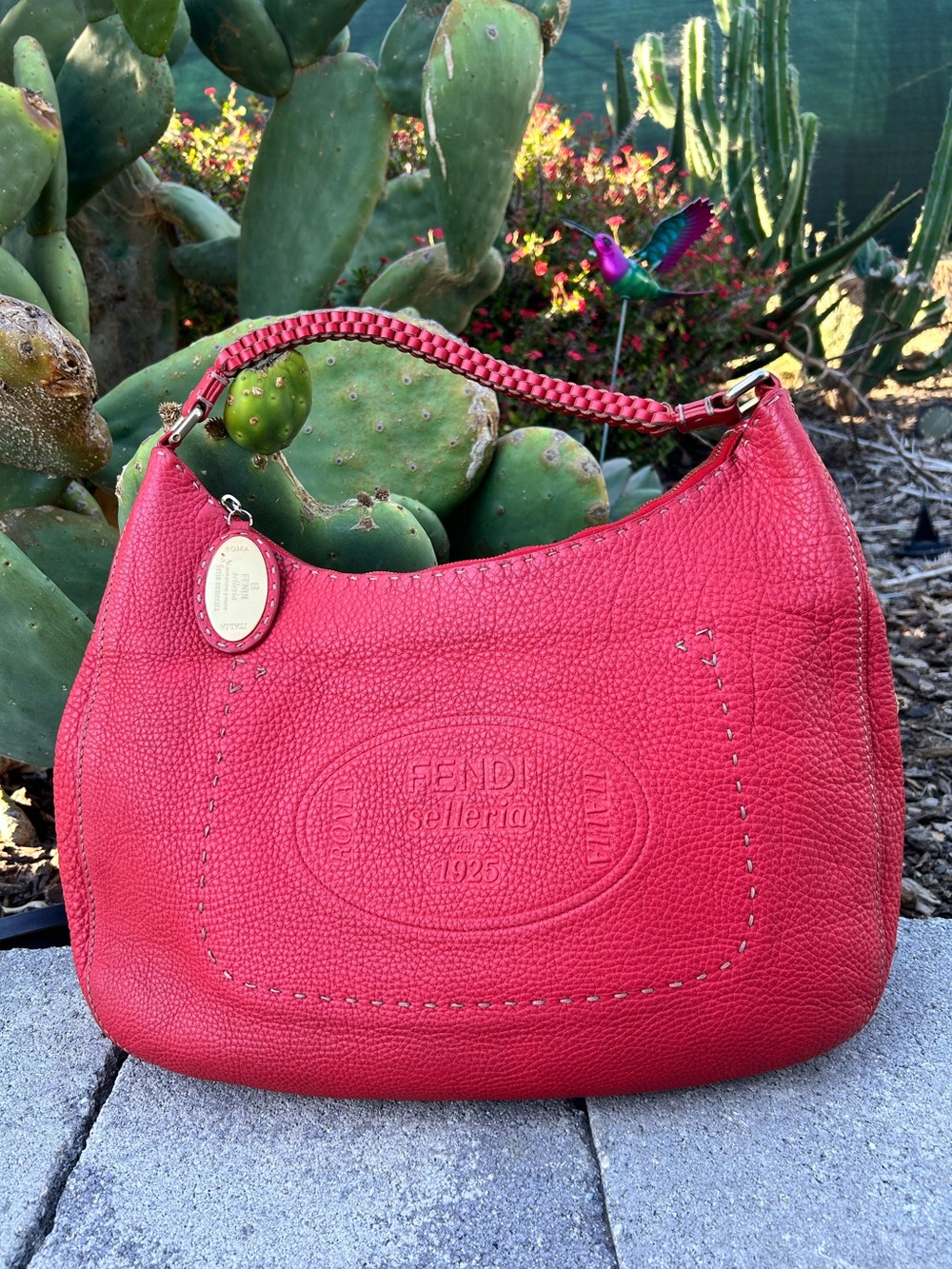 Fendi Selleria Pink-Red Pebbled Leather Shoulder Bag